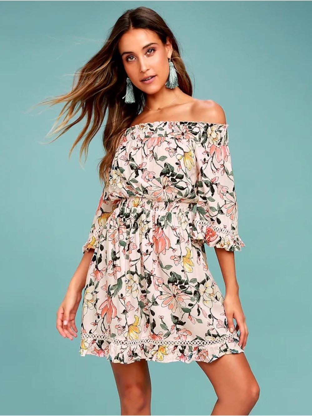 Lulu's Off-Shoulder Floral Mini Dress